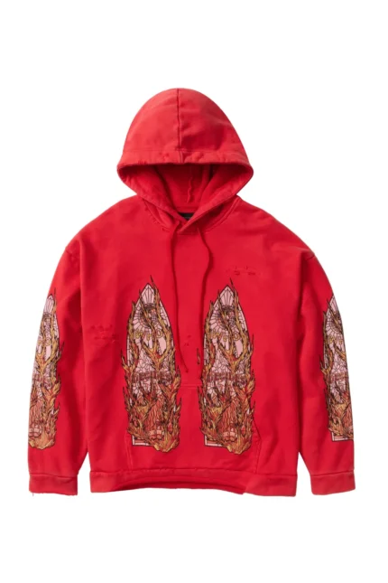 FLAME GLASS HOODED PULLOVER CRIMSON RED
