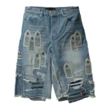PATCHED ARCH BLOWOUT DENIM SHORT
