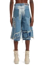 PATCHED ARCH BLOWOUT DENIM SHORT BACK